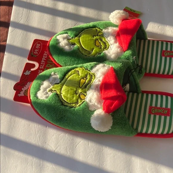 Green Grinch Slippers with Red Accents - Picture 3 of 3